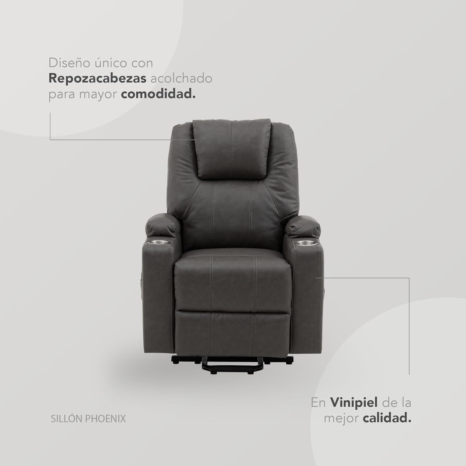 Sillón Reclinable con Masajeador Eléctrico Individual - Reposet Reclinable Confortable con Elevador para Facilitar El Descenso del Adulto del Sofá - para Sala De TV - Phoenix (Gris).