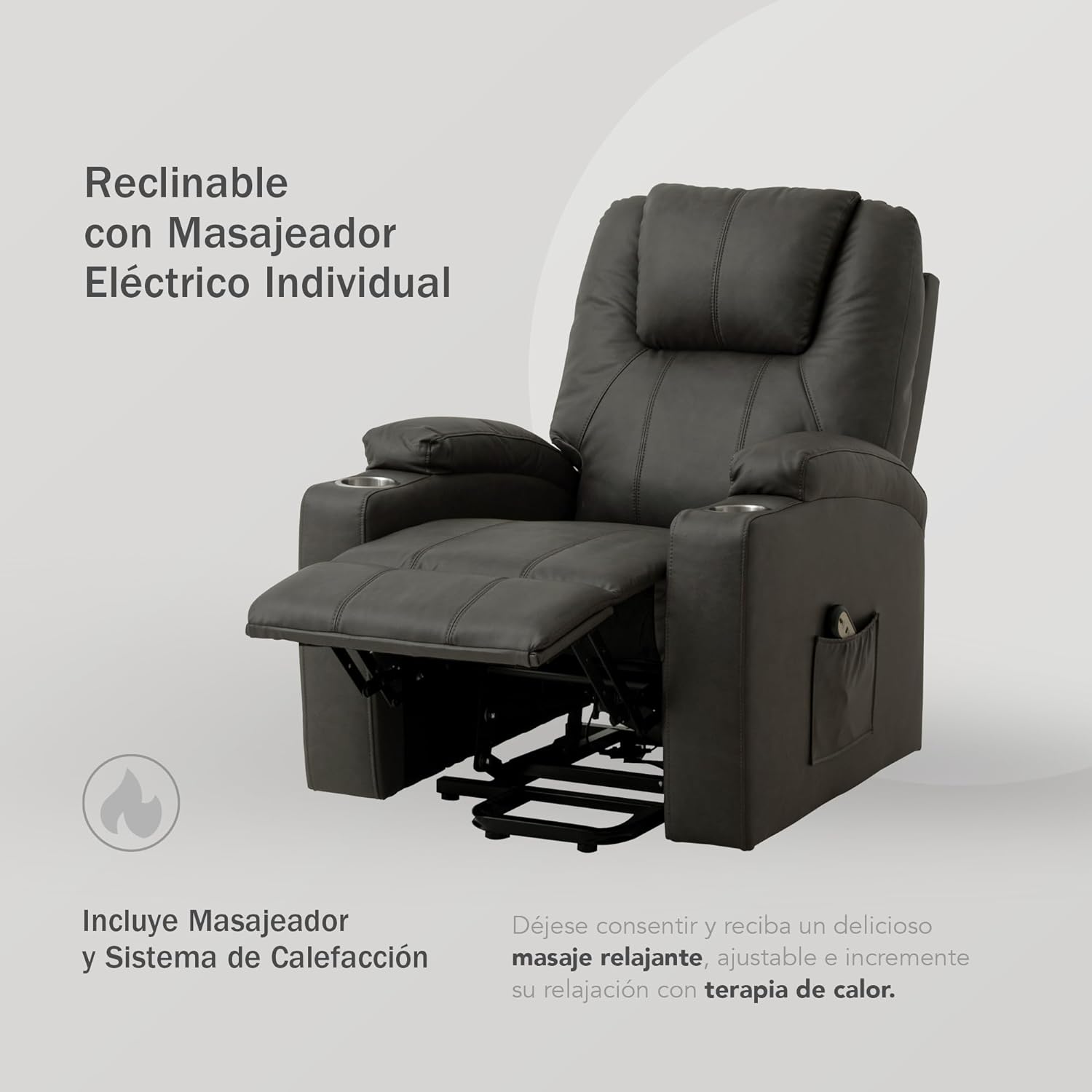 Sillón Reclinable con Masajeador Eléctrico Individual - Reposet Reclinable Confortable con Elevador para Facilitar El Descenso del Adulto del Sofá - para Sala De TV - Phoenix (Gris).
