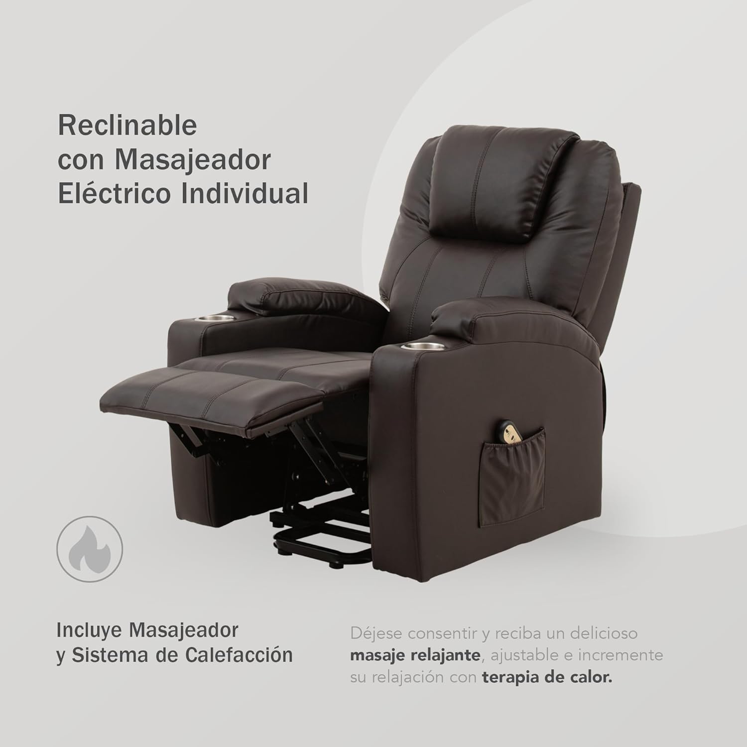 Sillón Reclinable con Masajeador Eléctrico Individual - Reposet Reclinable Confortable con Elevador para Facilitar El Descenso del Adulto del Sofá - para Sala De TV - Phoenix (Chocolate).