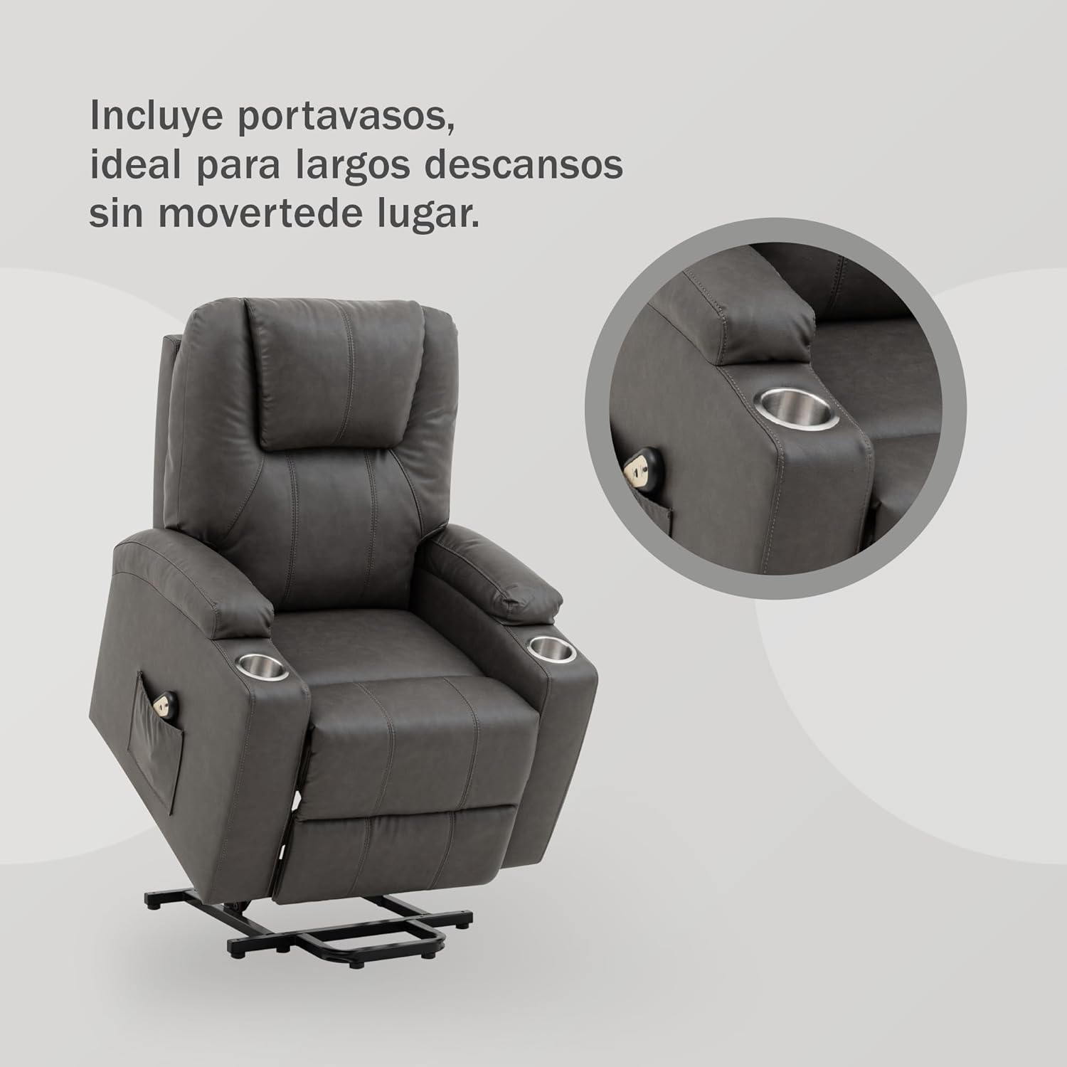 Sillón Reclinable con Masajeador Eléctrico Individual - Reposet Reclinable Confortable con Elevador para Facilitar El Descenso del Adulto del Sofá - para Sala De TV - Phoenix (Gris).