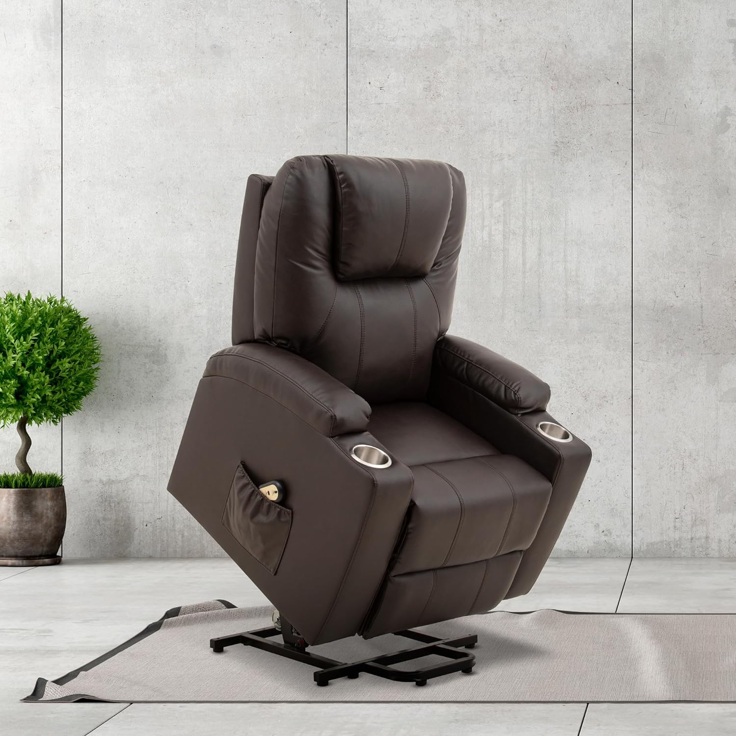 Sillón Reclinable con Masajeador Eléctrico Individual - Reposet Reclinable Confortable con Elevador para Facilitar El Descenso del Adulto del Sofá - para Sala De TV - Phoenix (Chocolate).