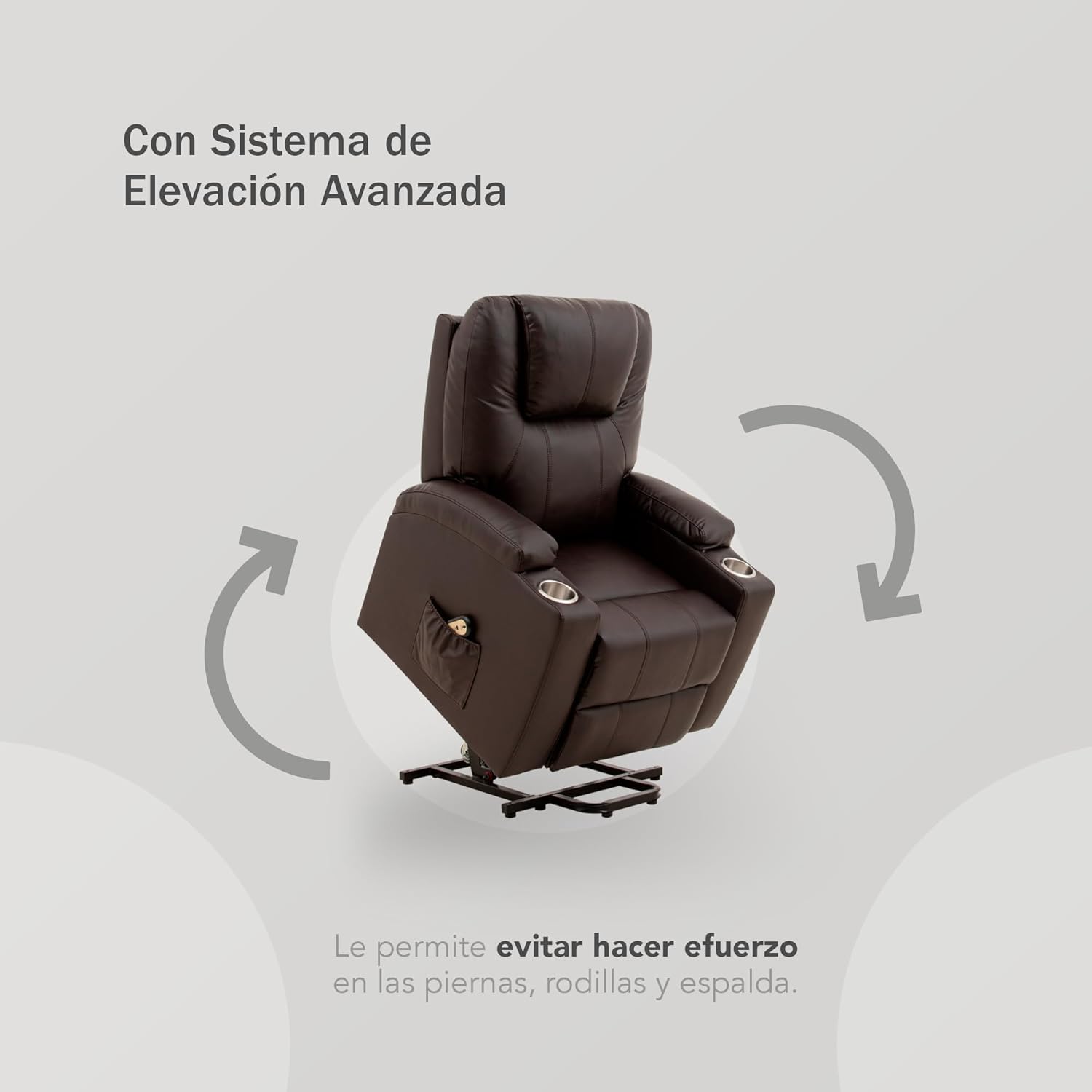 Sillón Reclinable con Masajeador Eléctrico Individual - Reposet Reclinable Confortable con Elevador para Facilitar El Descenso del Adulto del Sofá - para Sala De TV - Phoenix (Chocolate).