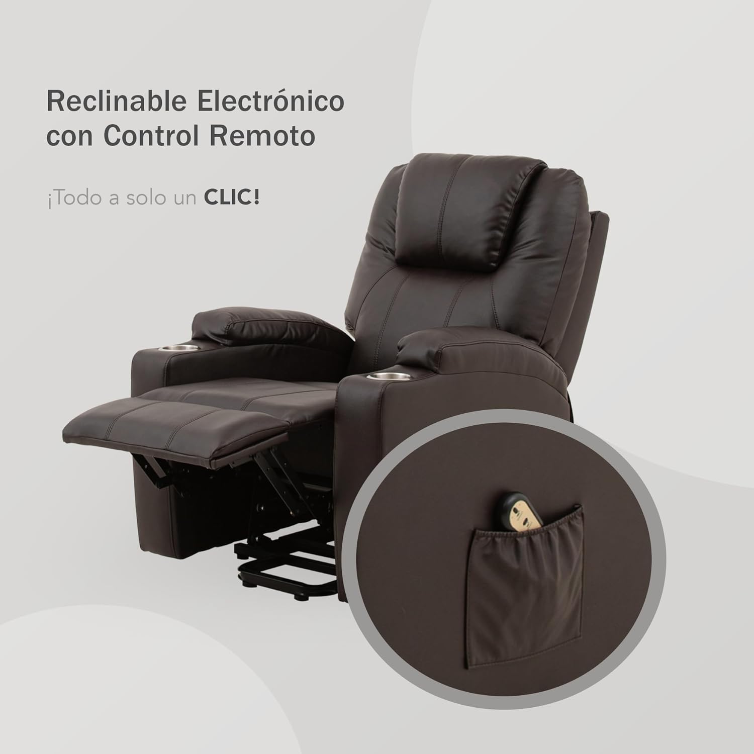 Sillón Reclinable con Masajeador Eléctrico Individual - Reposet Reclinable Confortable con Elevador para Facilitar El Descenso del Adulto del Sofá - para Sala De TV - Phoenix (Chocolate).