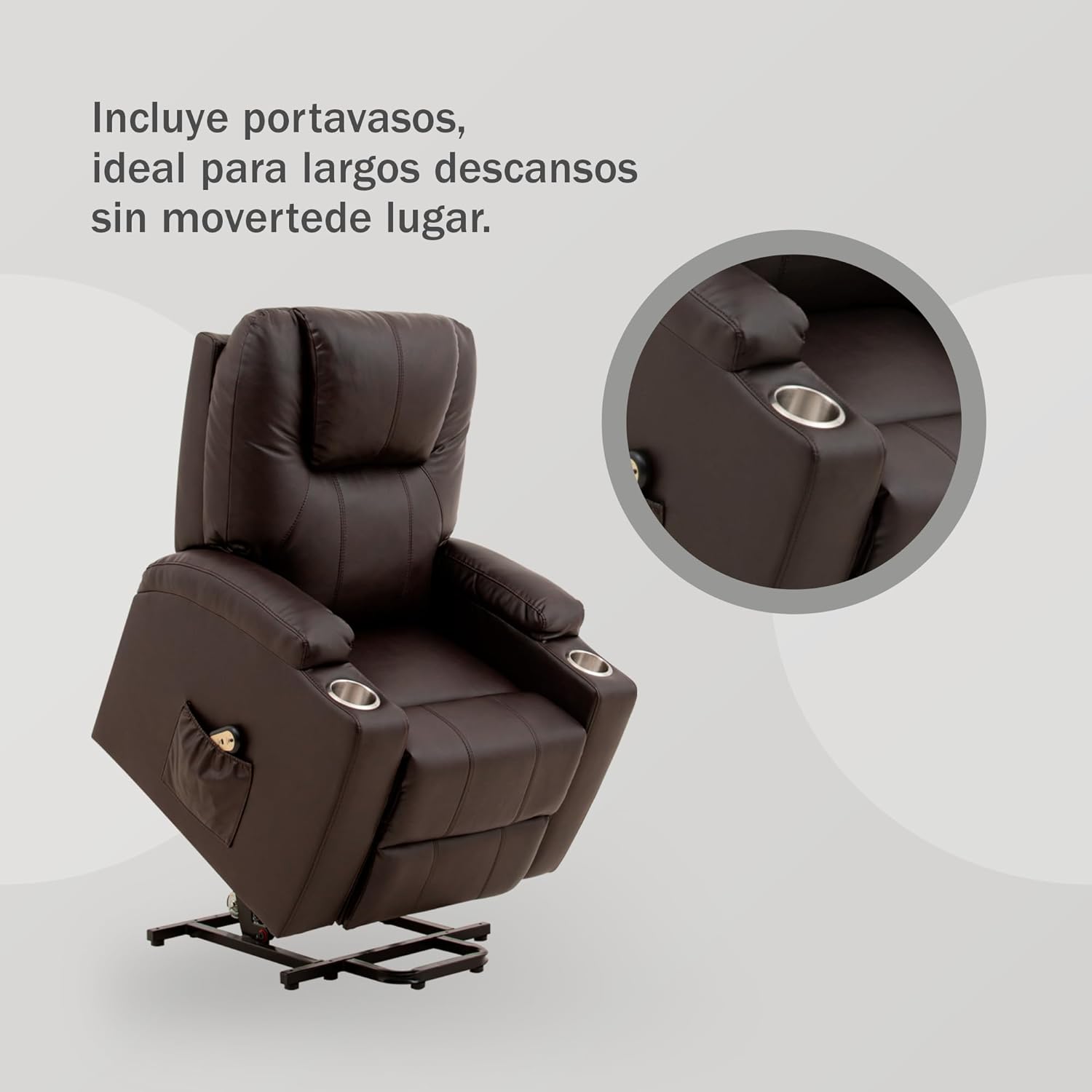 Sillón Reclinable con Masajeador Eléctrico Individual - Reposet Reclinable Confortable con Elevador para Facilitar El Descenso del Adulto del Sofá - para Sala De TV - Phoenix (Chocolate).
