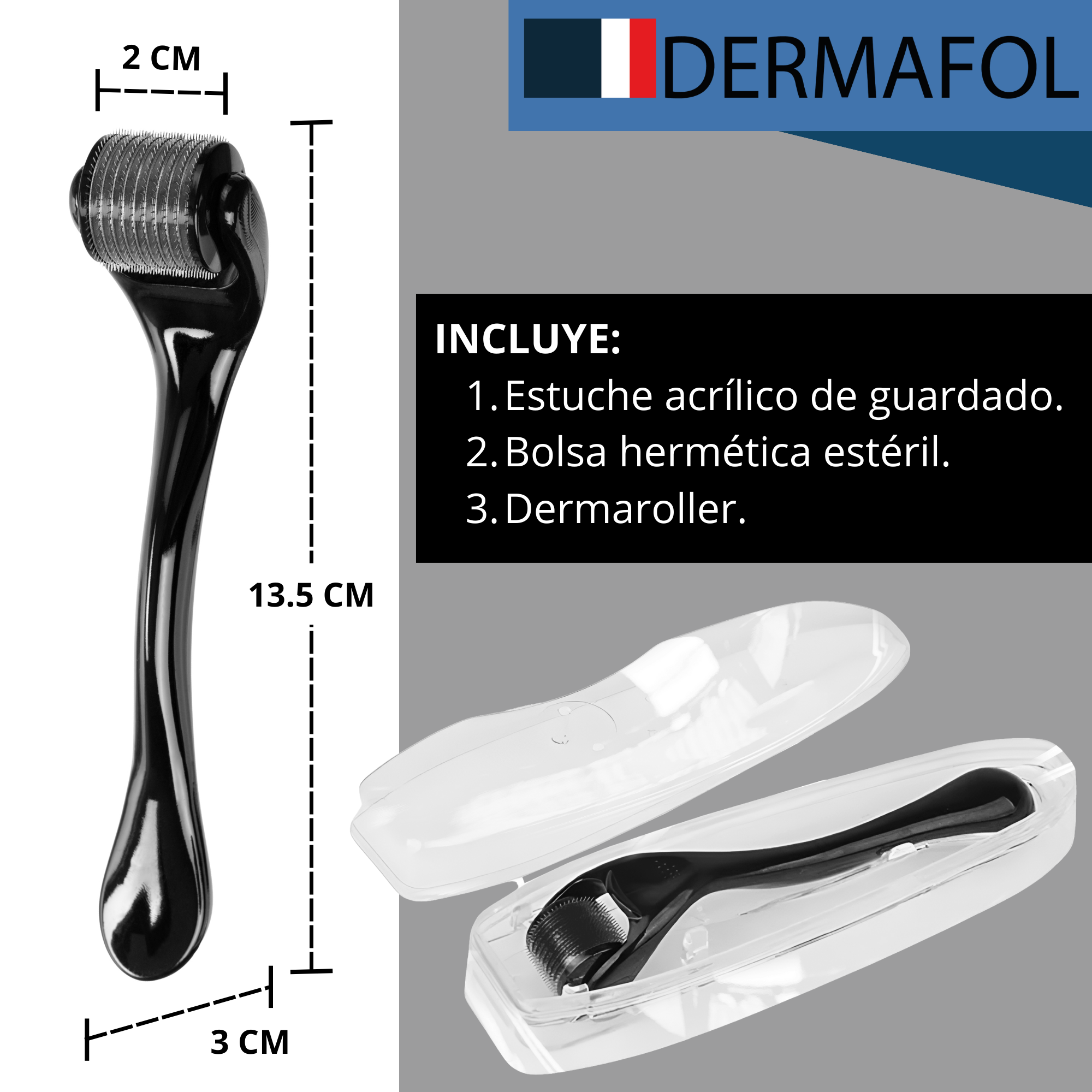 DERMAROLLER RODILLO PARA BARBA DERMAFOL 0.5 MM AGUJA TITANIO.