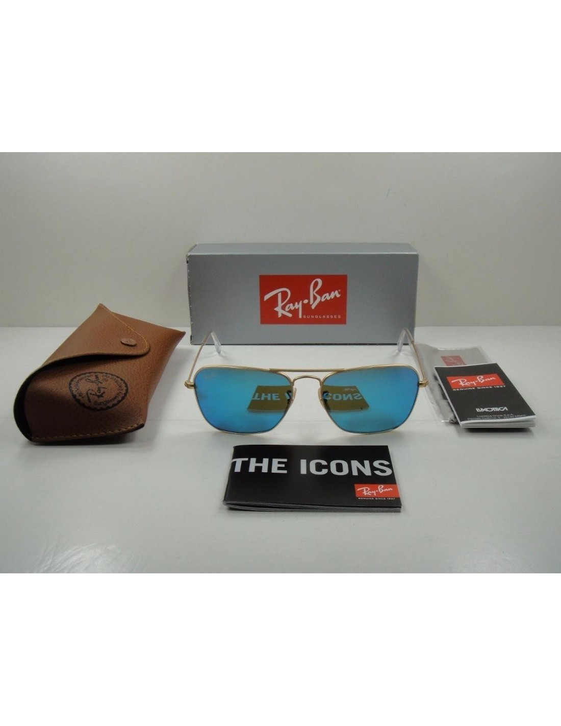 Lentes de sol Ray Ban Rb3136 112/17 Caravan Azul Espejo Dorado Icon