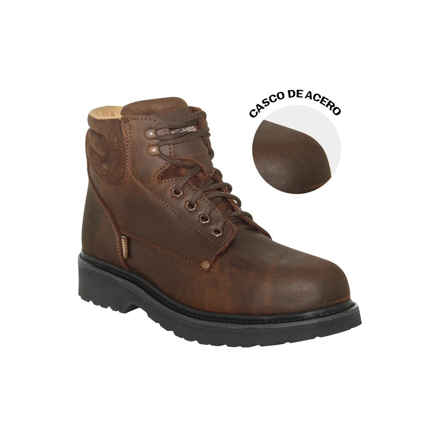 Bota Industrial De Piel Para Trabajo Con Casquillo Establo 504 Color Café Crazy.