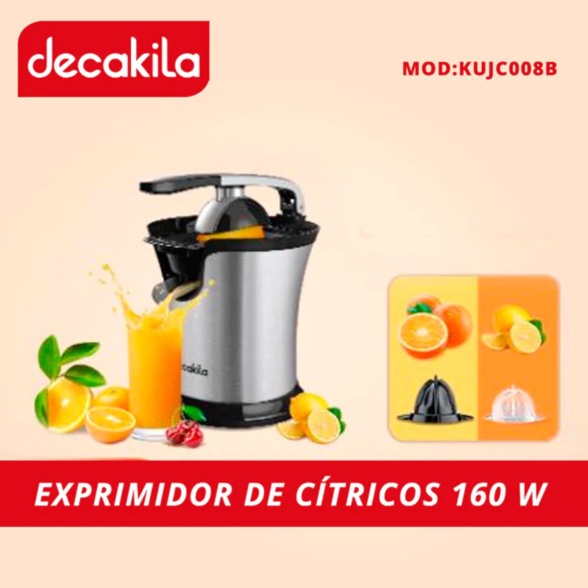 Exprimidor de cítricos doble cono acabado acero decakila.