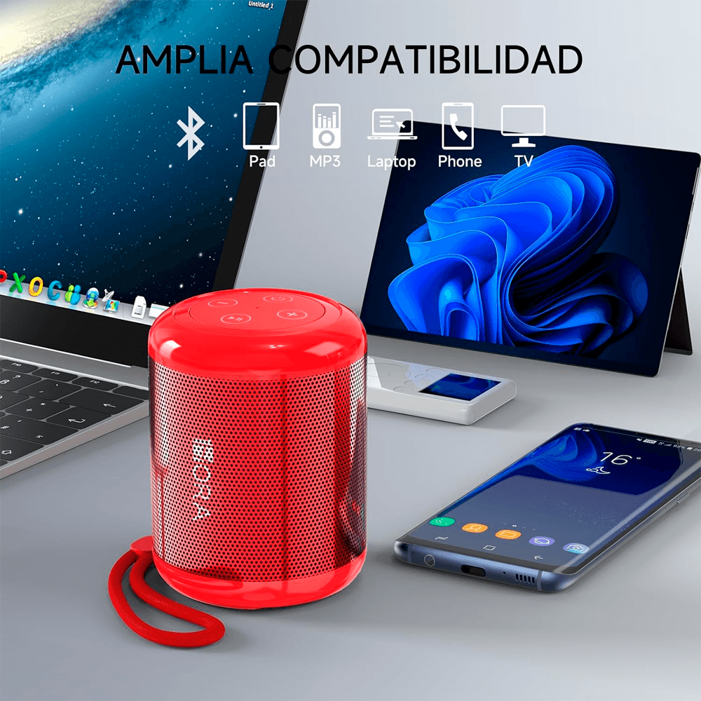 Bocina Portátil Bluetooth 1 Hora Calidad De Sonido Mini Corneta 7 Horas de Duración Color Rojo.