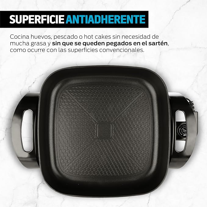 Redlemon Sartén Eléctrico Antiadherente de 4.5 Litros con Tapa de Vidrio Templado y Regulador Ajustable de Hasta 5 Temperaturas, Sartén con Parrilla Eléctrica Ideal para Cocinar Todo Tipo de Platillos.