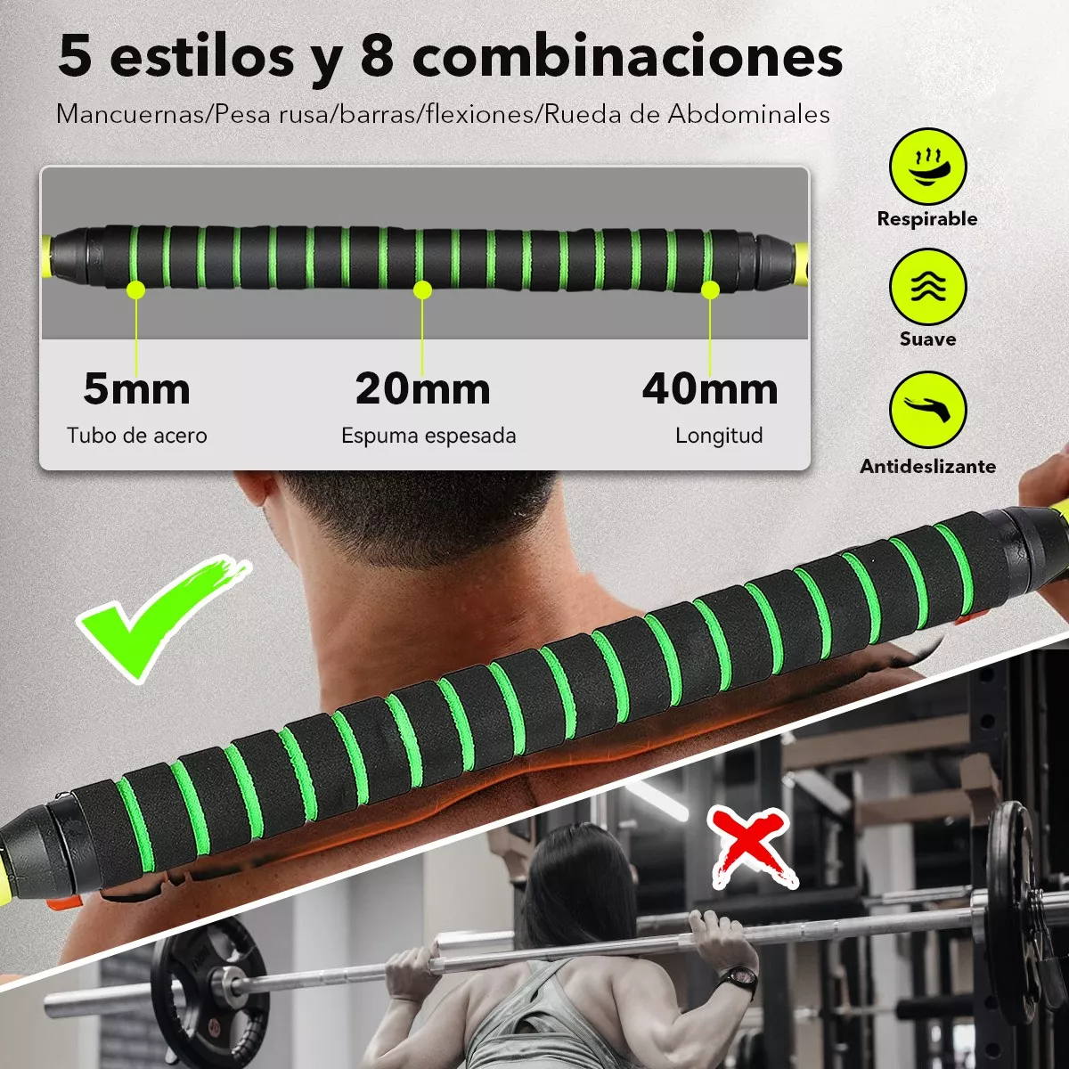 Kit Mancuerna Pesas Barra Ejercicio 5 En 1  Ajustables 15 Kg