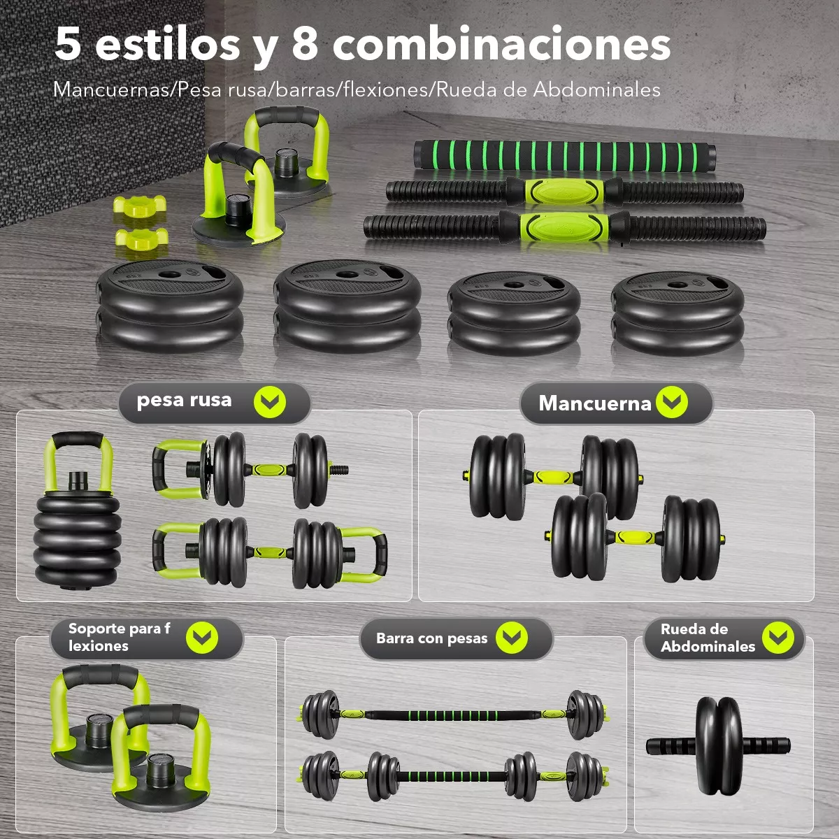 Kit Mancuerna Pesas Barra Ejercicio 5 En 1  Ajustables 15 Kg