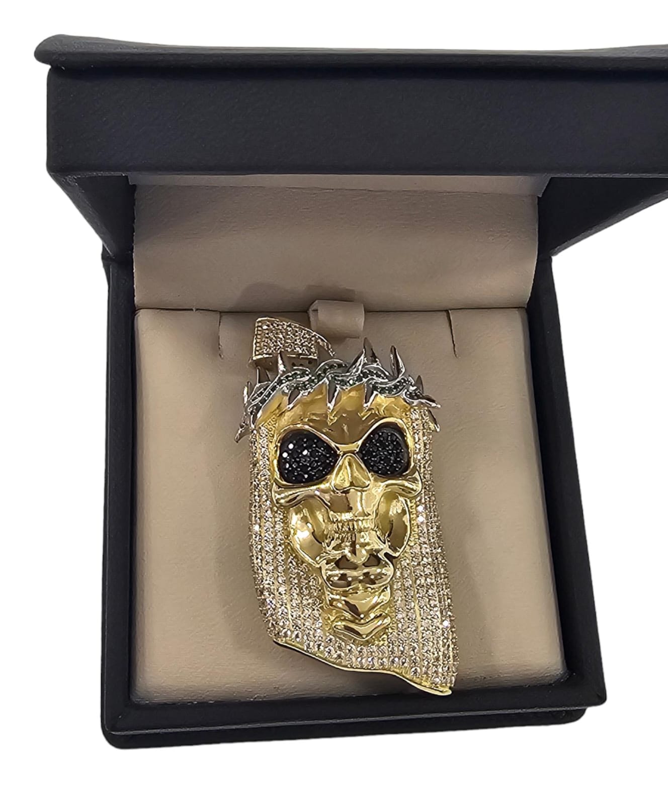 Dije de Calavera con Corona o Rostro santa muerte Oro 10K.