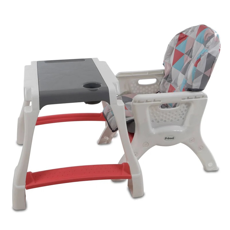 Silla Alta 2en1 PRINSEL Kinder City Triangulos Coral.