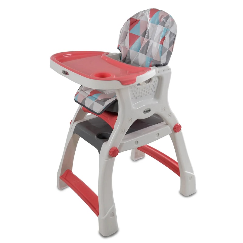 Silla Alta 2en1 PRINSEL Kinder City Triangulos Coral.