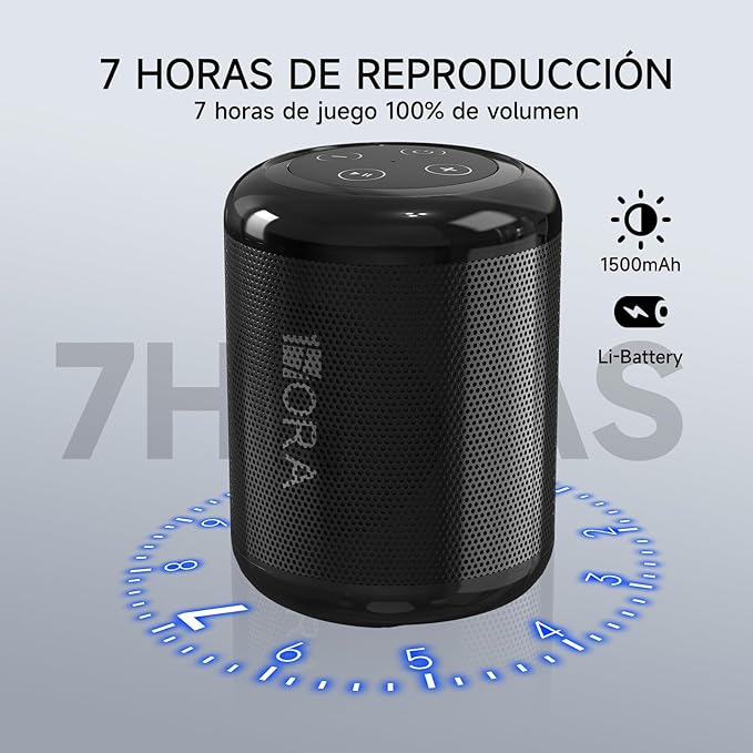 A Bocina Bluetooth Portatil 5.1, Mini Altavoz Inalámbrico con Manos Libres/Micro USB/Radio FM/TF, Compatible con Phone, Tablet, Computadores, Ideal para Viajar, Campear, Negro.