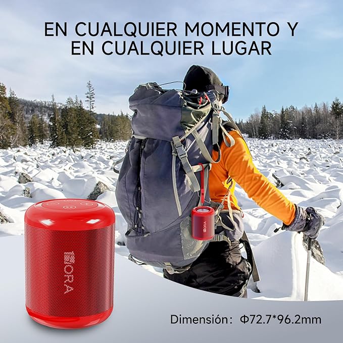 A Bocina Bluetooth Portatil 5.1, Mini Altavoz Inalámbrico con Manos Libres/Micro USB/Radio FM/TF, Compatible con Phone, Tablet, Computadores, Ideal para Viajar, Campear, Rojo.