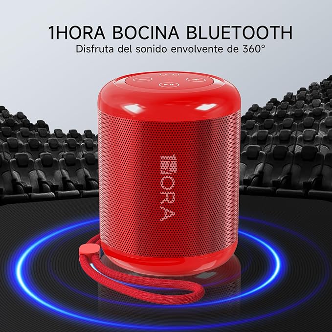 A Bocina Bluetooth Portatil 5.1, Mini Altavoz Inalámbrico con Manos Libres/Micro USB/Radio FM/TF, Compatible con Phone, Tablet, Computadores, Ideal para Viajar, Campear, Rojo.
