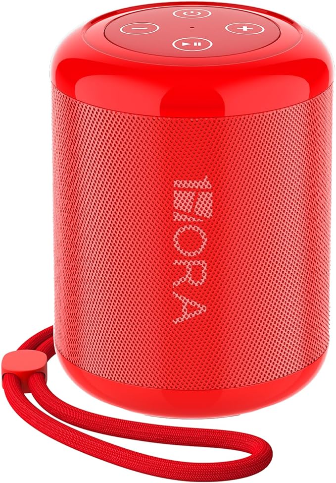 A Bocina Bluetooth Portatil 5.1, Mini Altavoz Inalámbrico con Manos Libres/Micro USB/Radio FM/TF, Compatible con Phone, Tablet, Computadores, Ideal para Viajar, Campear, Rojo