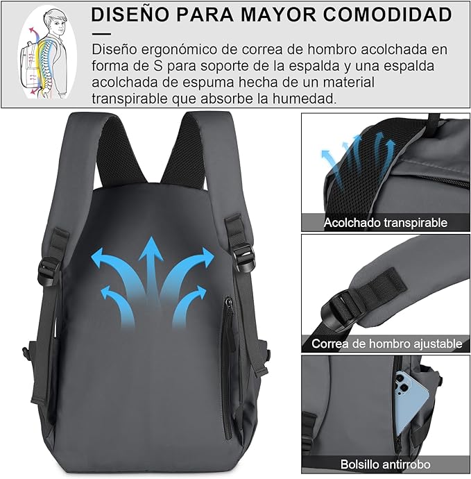 A Mochila de Viaje Hombre Mochilas para Laptop Portátil 15.6 pulgadas Impermeable Mochila Antirrobo Ligero　Deportiva Universidad Elegante.