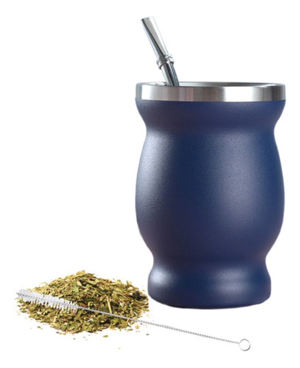 Taza De La Calabaza De Yerba Mate La Paja De Bombilla  Azul