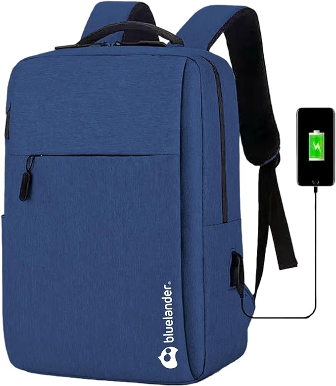 A Bluelander Mochila Antirrobo, Impermeable, Mochila para Laptop, Tablet, iPad y Cámara, Bolsillos Ocultos con Puerto de Carga USB para Power Bank (No incluida), Ligera, Cómoda, Materiales Resistentes, Excelente para Viajes y Oficina.
