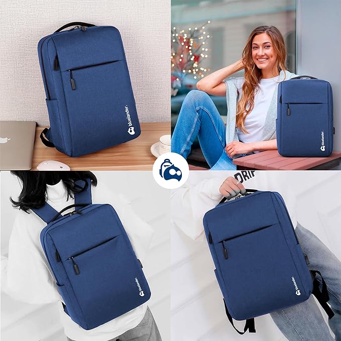 A Bluelander Mochila Antirrobo, Impermeable, Mochila para Laptop, Tablet, iPad y Cámara, Bolsillos Ocultos con Puerto de Carga USB para Power Bank (No incluida), Ligera, Cómoda, Materiales Resistentes, Excelente para Viajes y Oficina.