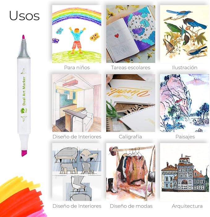 A Raganet, 60 Plumones Doble Punta, Marcadores Punta Ancha y Delgada, No Tóxicos, De Dibujo Profesional y Para Niños, (60 Colores Diferentes).
