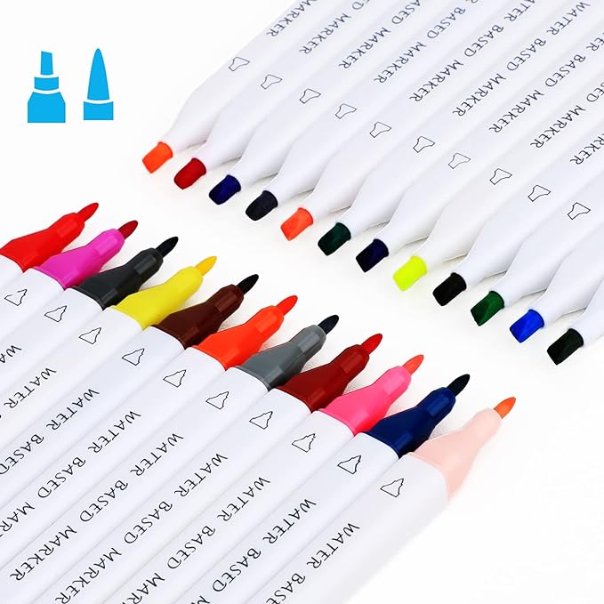 A 48 Colores Rotuladores de Doble Punta, Plumones Doble Punta, Set de Rotuladores de Dibujo para Principiantes, Estudiantes Creativos, Artistas, Amantes de la Coloración.