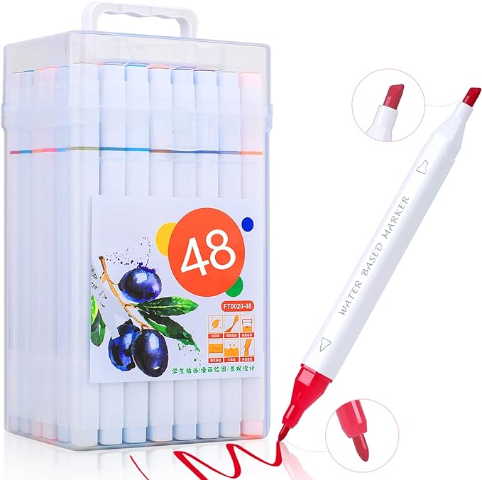 A 48 Colores Rotuladores de Doble Punta, Plumones Doble Punta, Set de Rotuladores de Dibujo para Principiantes, Estudiantes Creativos, Artistas, Amantes de la Coloración.