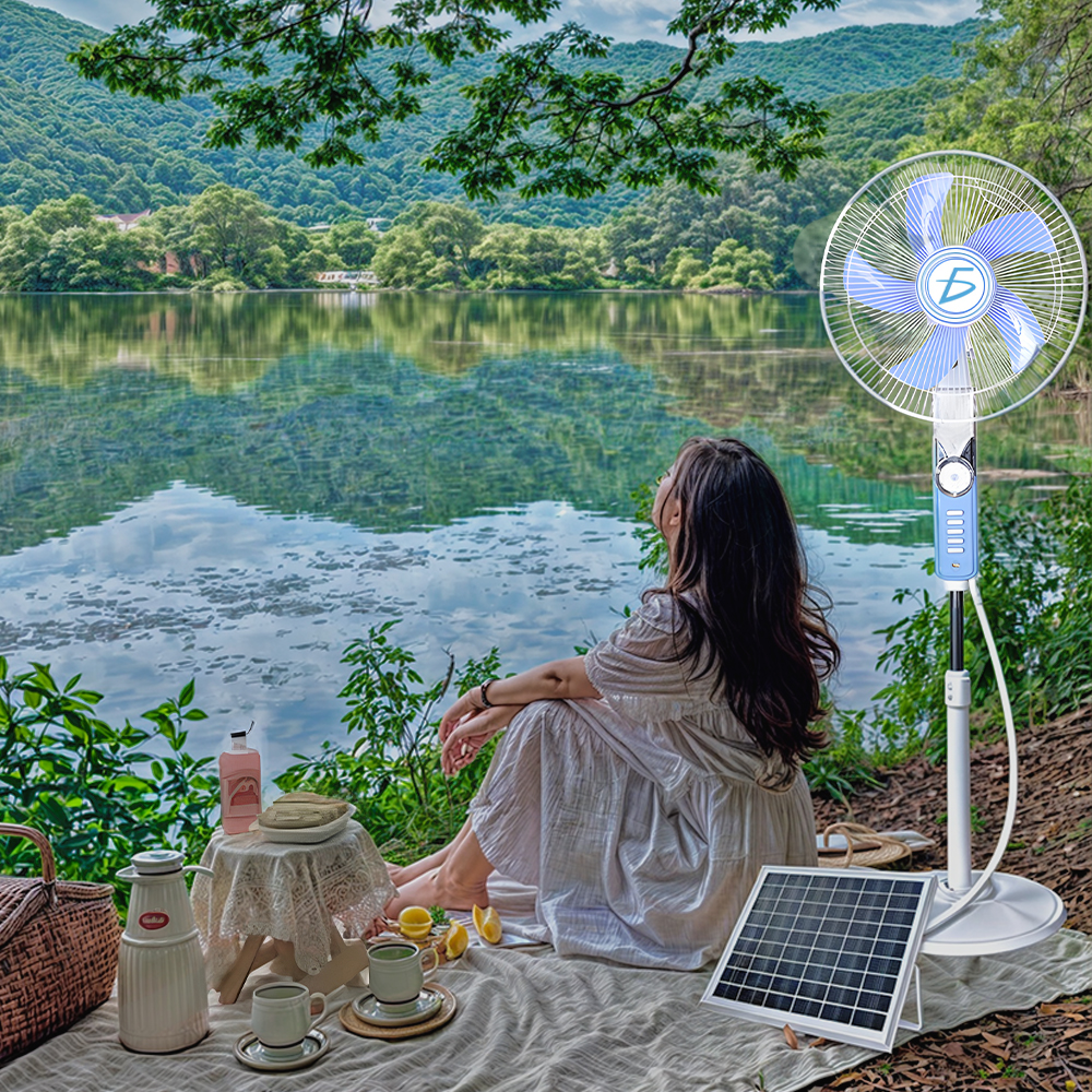 Ventilador Solar con Panel incluido y Base de Carga USB para cargar tus equipos electronicos 16 Pulg