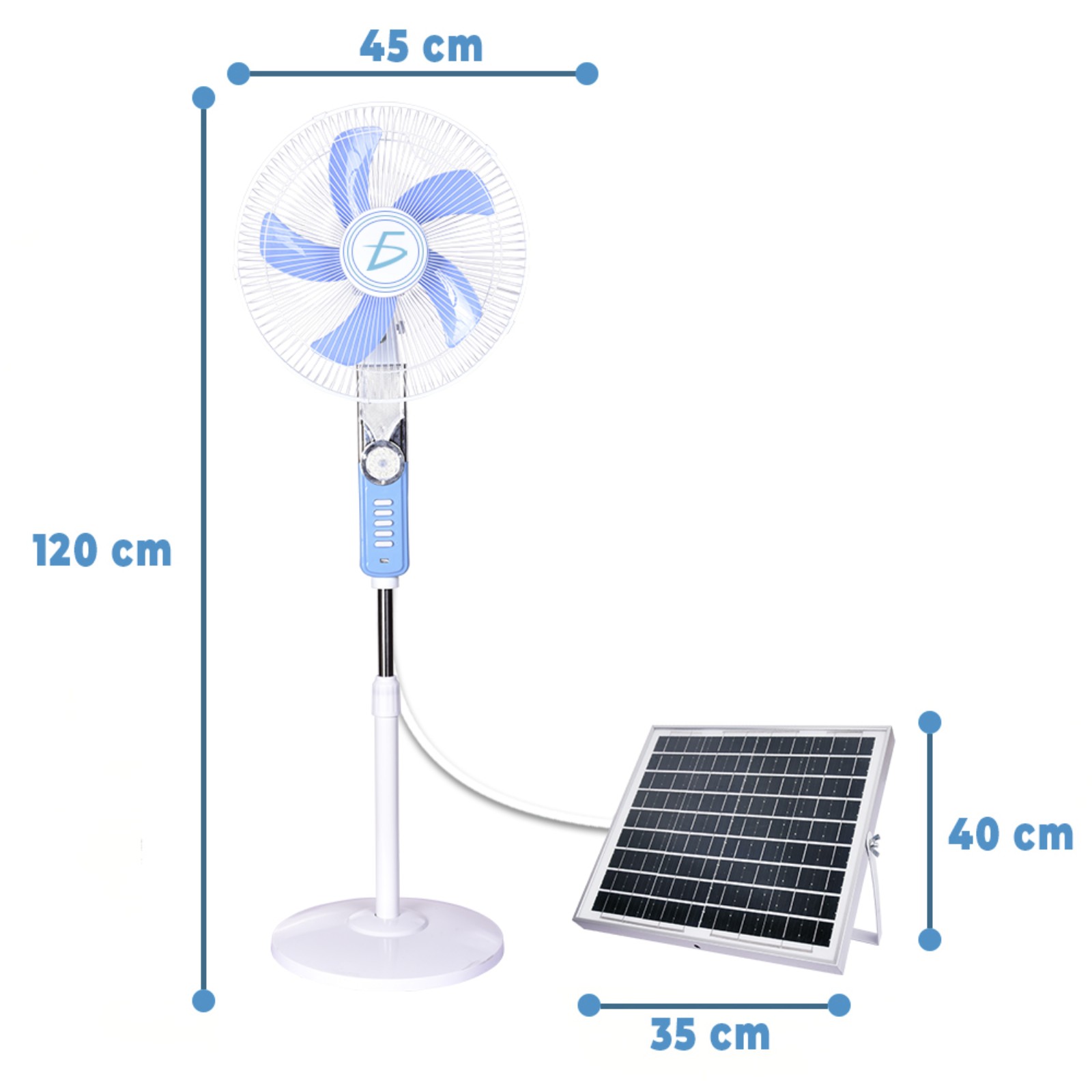 Ventilador Solar con Panel incluido y Base de Carga USB para cargar tus equipos electronicos 16 Pulg