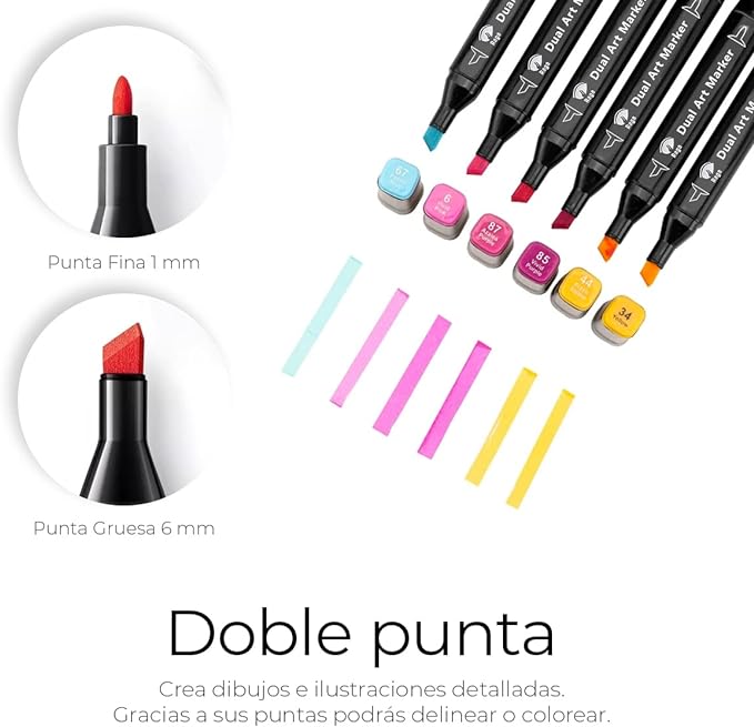 A Raganet, 60 Plumones Doble Punta, Marcadores Punta Ancha y Delgada, No Tóxicos, De Dibujo Profesional y Para Niños, (60 Colores Diferentes) (Negro).