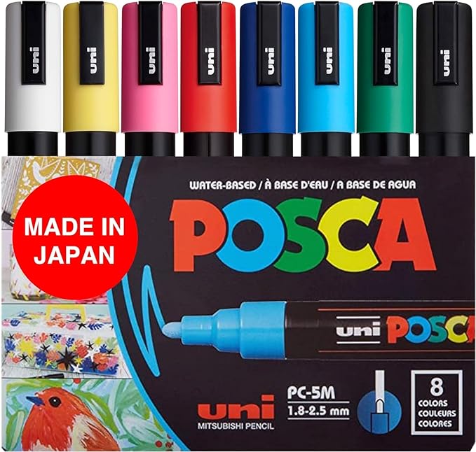 A POSCA Juego de marcadores de pintura de 8 colores, PC-5M mediano.