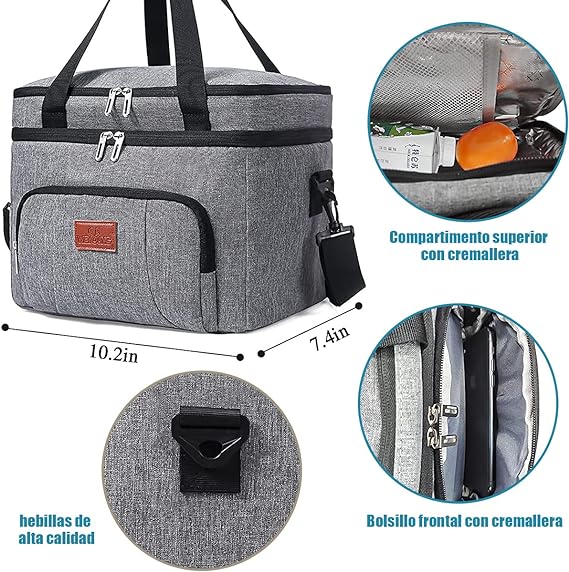 A Bolsa del Almuerzo,Lonchera/Hielera Reutilizable de Doble Cubierta,con Correa de Hombro Ajustable,Impermeable y a Prueba de Fugas,Bolsa Térmica Loncheras para Trabajo,Escuela,Campamento,Picnic,Viajes.