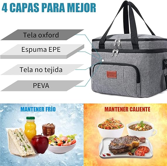 A Bolsa del Almuerzo,Lonchera/Hielera Reutilizable de Doble Cubierta,con Correa de Hombro Ajustable,Impermeable y a Prueba de Fugas,Bolsa Térmica Loncheras para Trabajo,Escuela,Campamento,Picnic,Viajes.