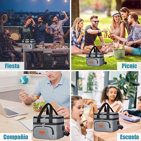 A Bolsa del Almuerzo,Lonchera/Hielera Reutilizable de Doble Cubierta,con Correa de Hombro Ajustable,Impermeable y a Prueba de Fugas,Bolsa Térmica Loncheras para Trabajo,Escuela,Campamento,Picnic,Viajes.