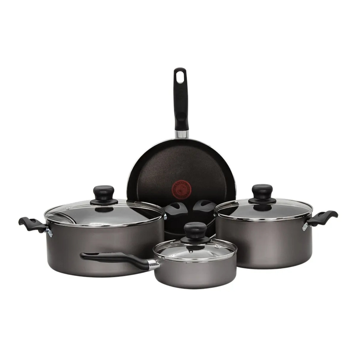 Batería de Cocina T-Fal Talent 7 Piezas Aluminio Tapas de Vidrio - Gris.