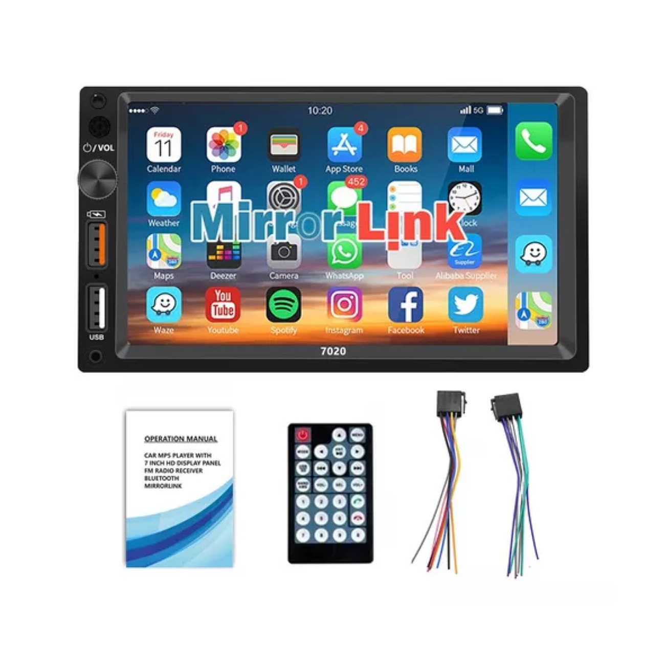 Fnbrli Estéreo De Auto 7in Mirrorlink Bluetooth 2 Usb 7020