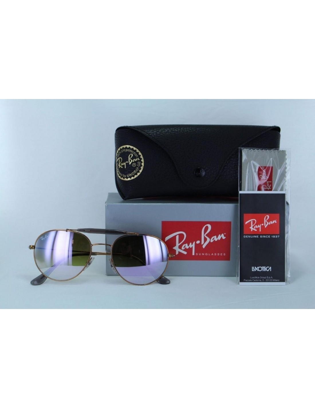 Lentes de sol Ray Ban Rb3540 198/7x Round Double Bridge Lila Espejo Bronce