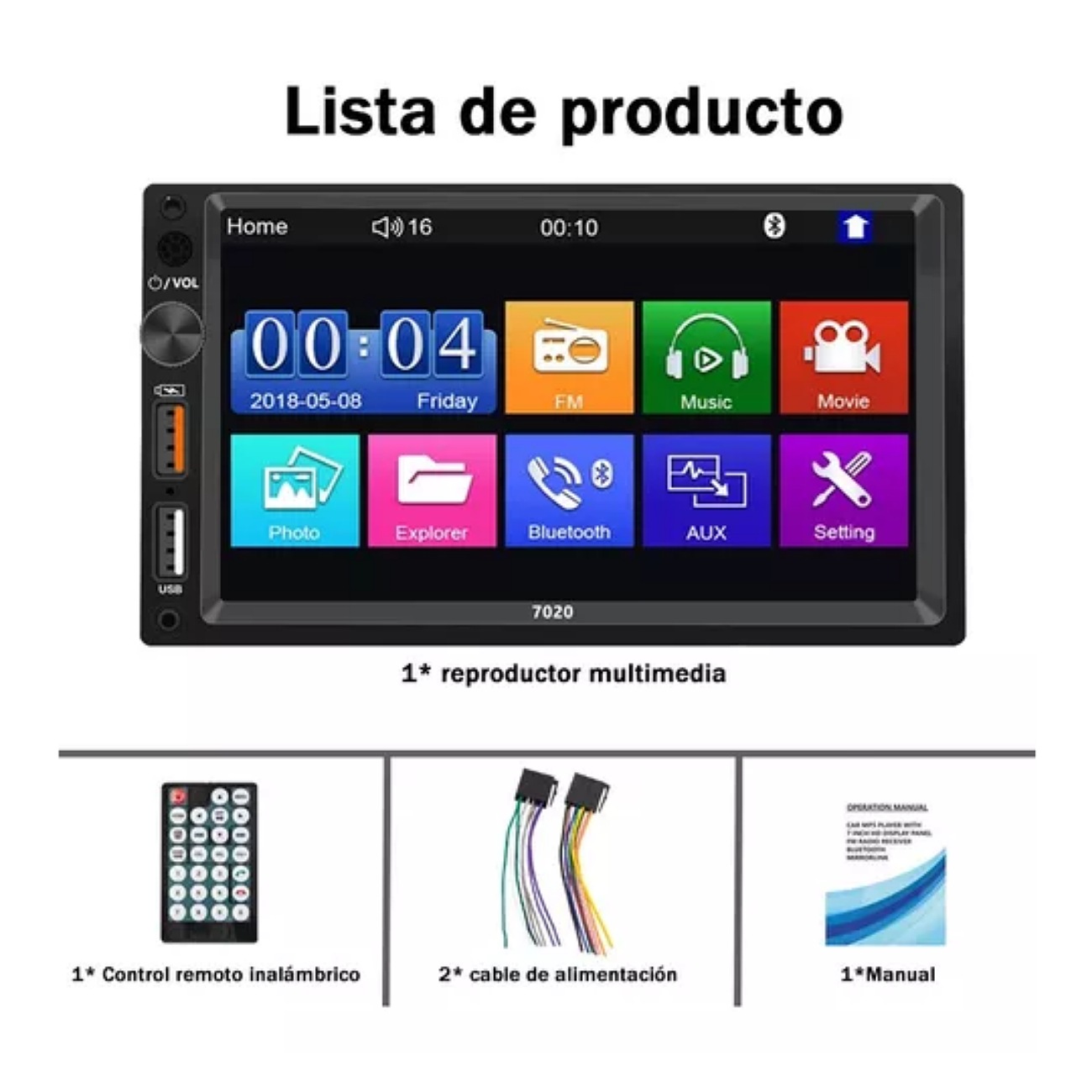 Fnbrli Estéreo De Auto 7in Mirrorlink Bluetooth 2 Usb 7020