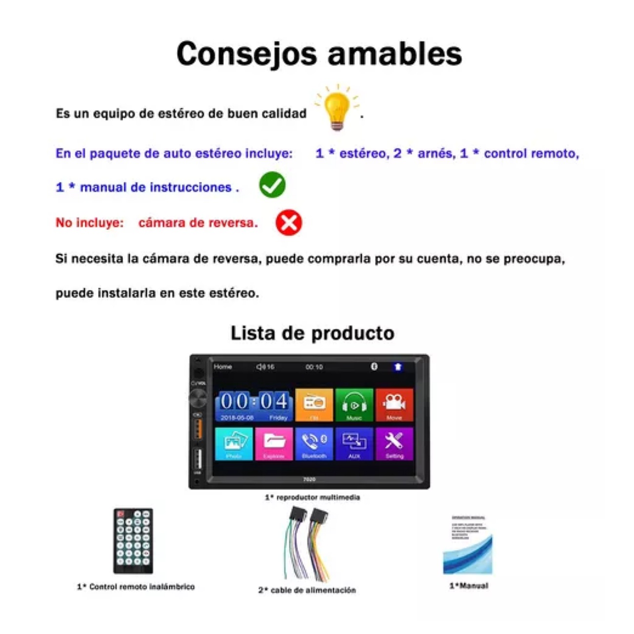 Fnbrli Estéreo De Auto 7in Mirrorlink Bluetooth 2 Usb 7020