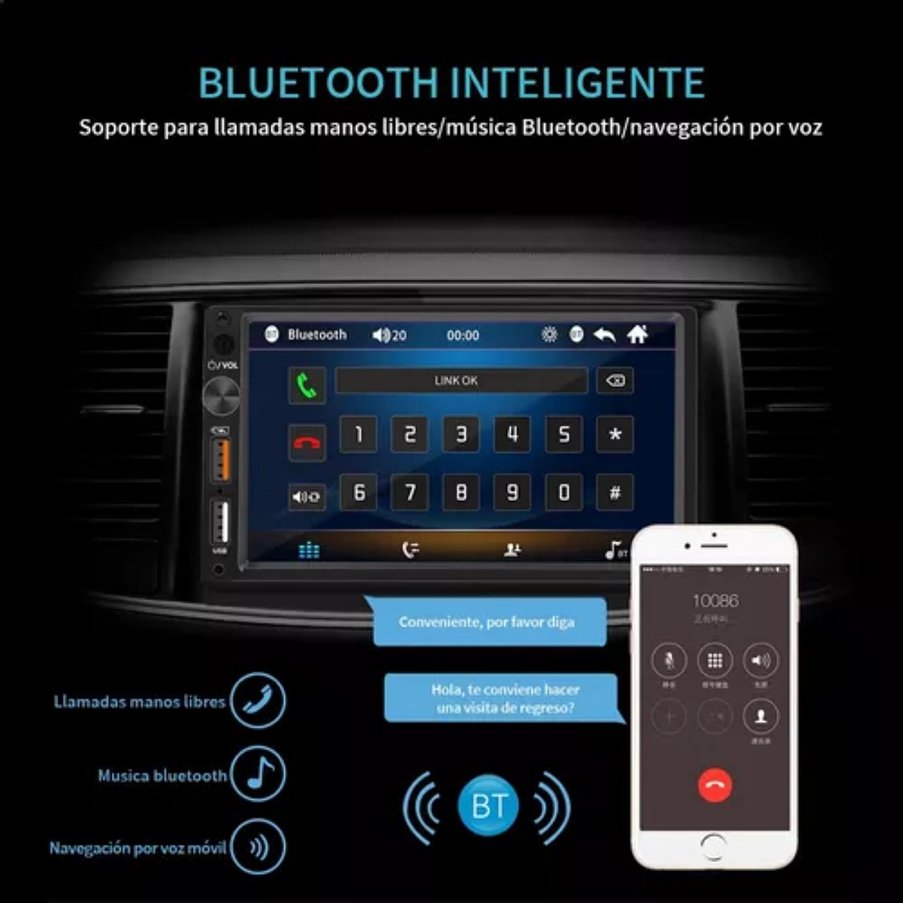 Fnbrli Estéreo De Auto 7in Mirrorlink Bluetooth 2 Usb 7020