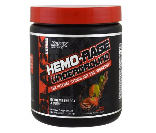 Pre Entreno Hemo-Rage Black Ultra 30 serv Nutrex Ponche de Frutas.