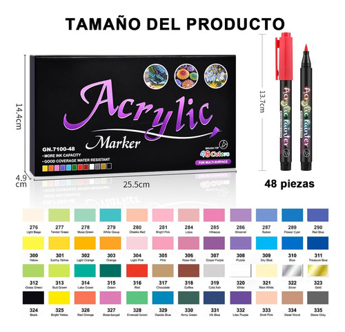 Marcadores Punta Plumones Pincel Acrílica Papeleria 48colors