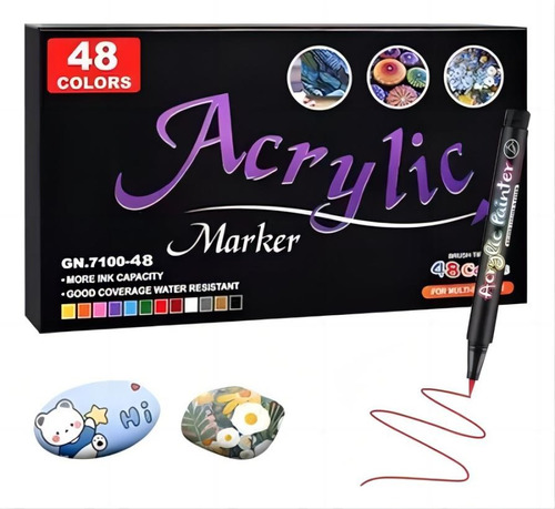 Marcadores Punta Plumones Pincel Acrílica Papeleria 48colors