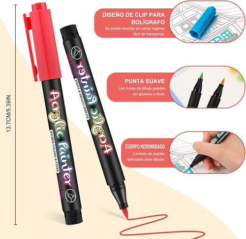 Marcadores Punta Plumones Pincel Acrílica Papeleria 48colors