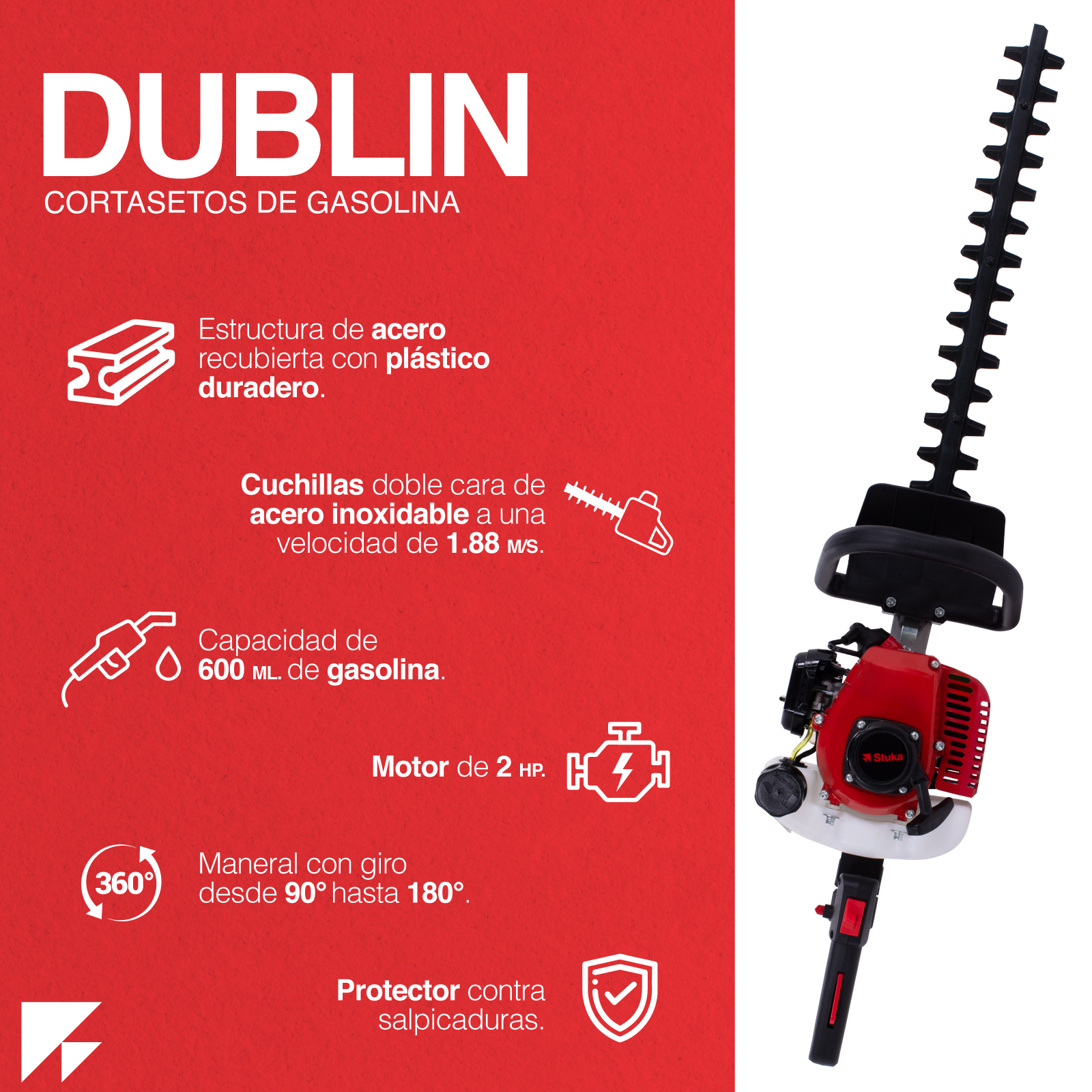 Stuka Cortasetos de 2 HP y una Velocidad de 1.88 m/s para arboles, arbustos y Uso Pesado.