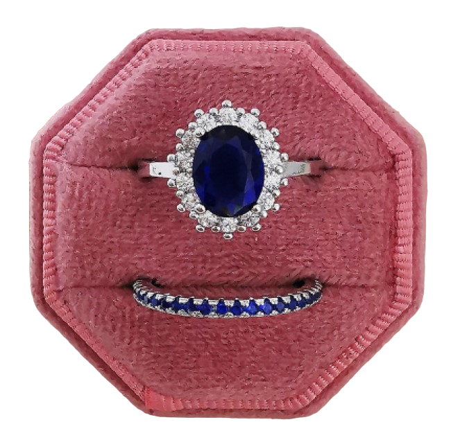 Juego Anillo Compromiso Oval Azul Zafiro Plata 925.