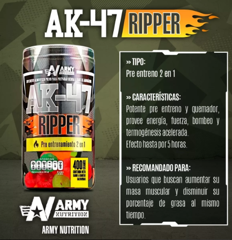 Pre Entreno + Quemador AK-47 Ripper 400 gr (40serv) Gomitas.